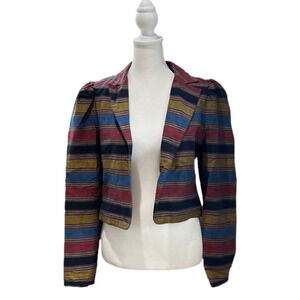 N.R.1 By Ned Gould Vintage Colorful Striped Cropped Blazer Tailored Jacket